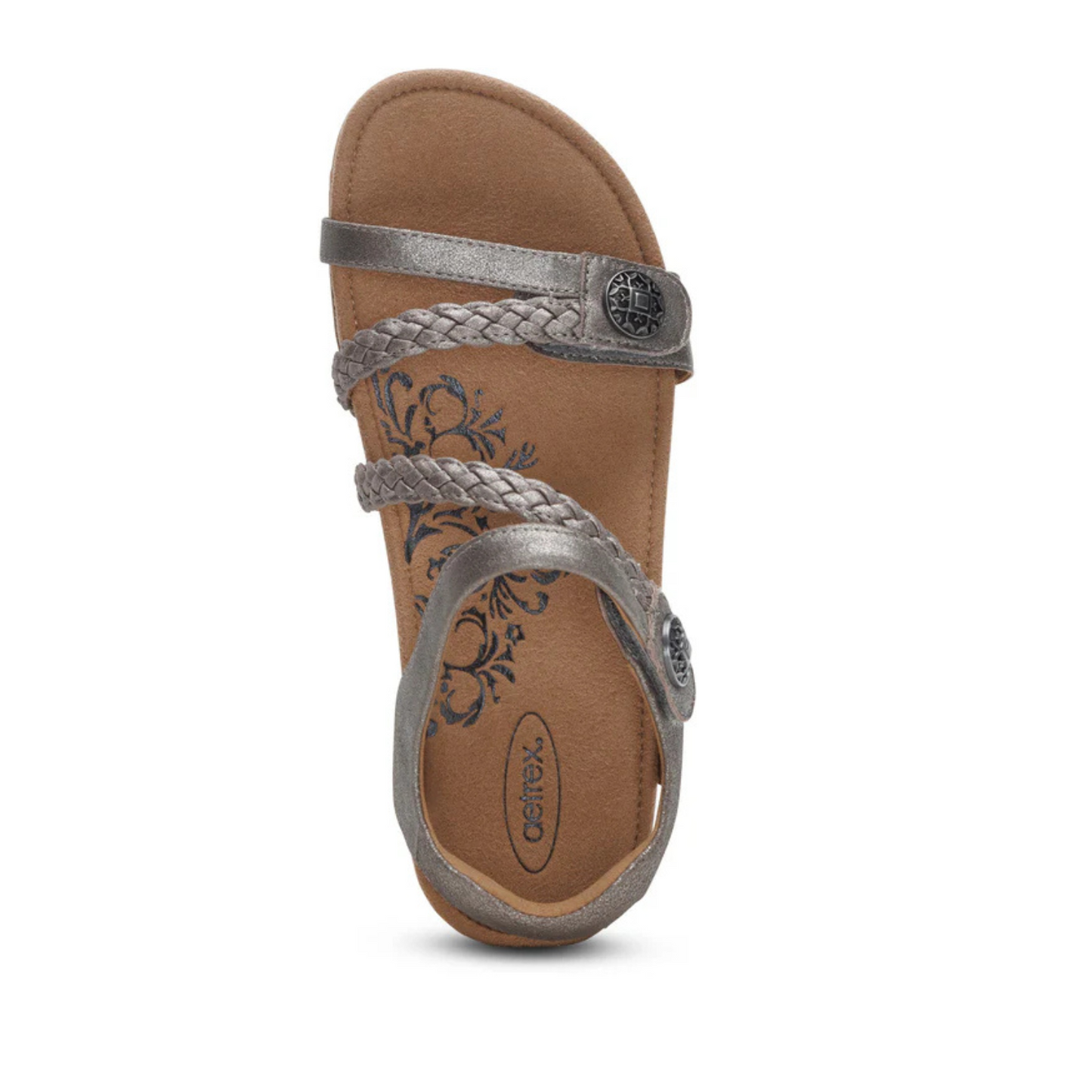 Aetrex Jillian Braided Quarter Strap Sandal - Brushed Silver