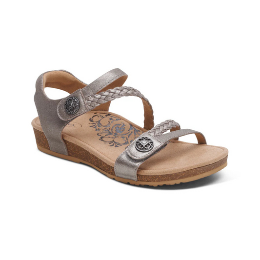Aetrex Jillian Braided Quarter Strap Sandal - Brushed Silver