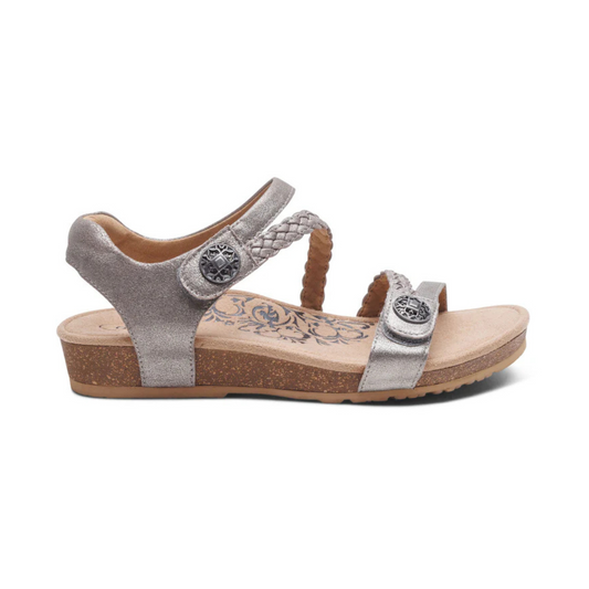 Aetrex Jillian Braided Quarter Strap Sandal - Brushed Silver