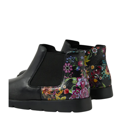 Ziera Manuku W Black Floral Leather Embossed Chelsea Boot