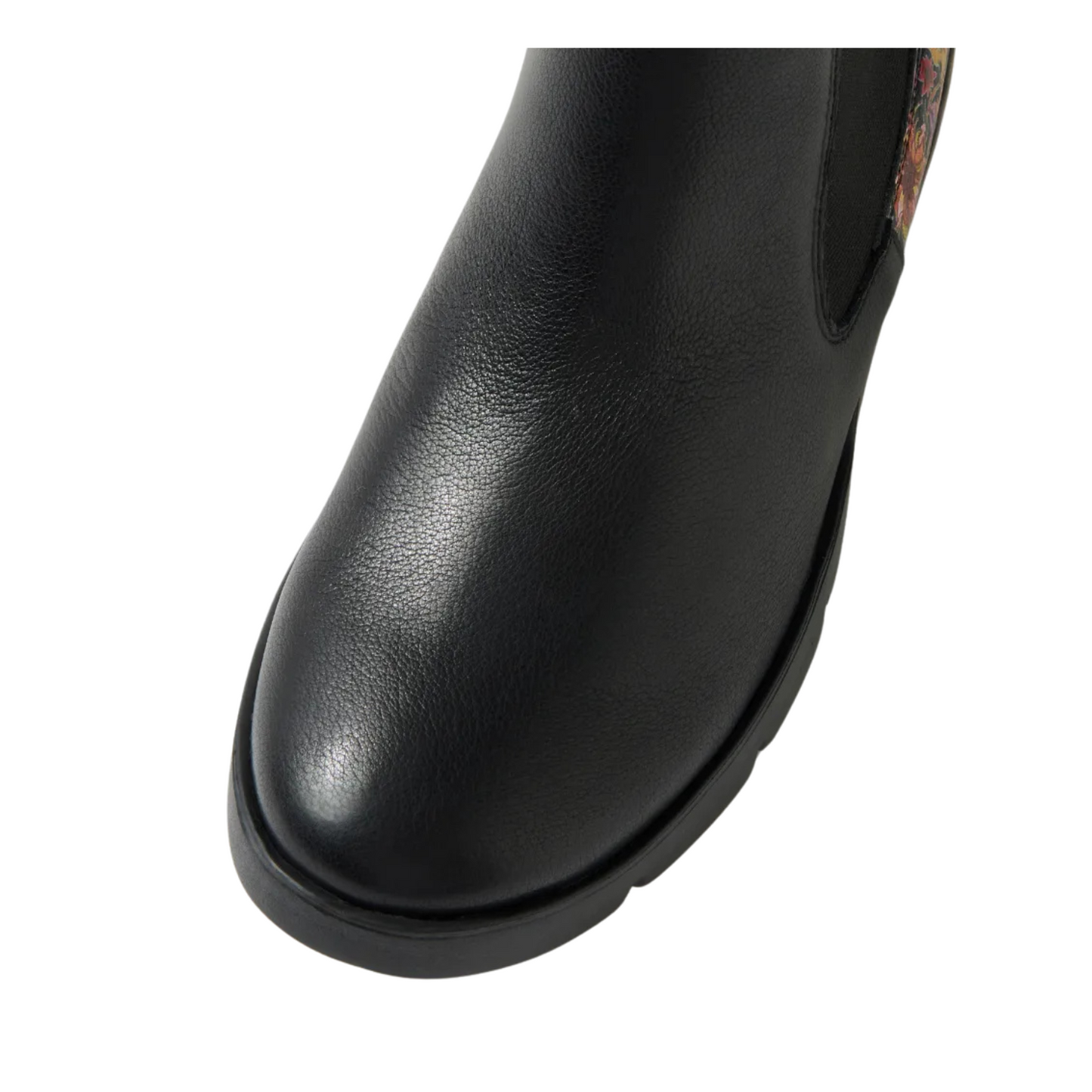 Ziera Manuku W Black Floral Leather Embossed Chelsea Boot