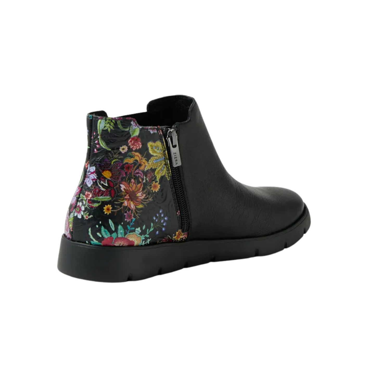 Ziera Manuku W Black Floral Leather Embossed Chelsea Boot