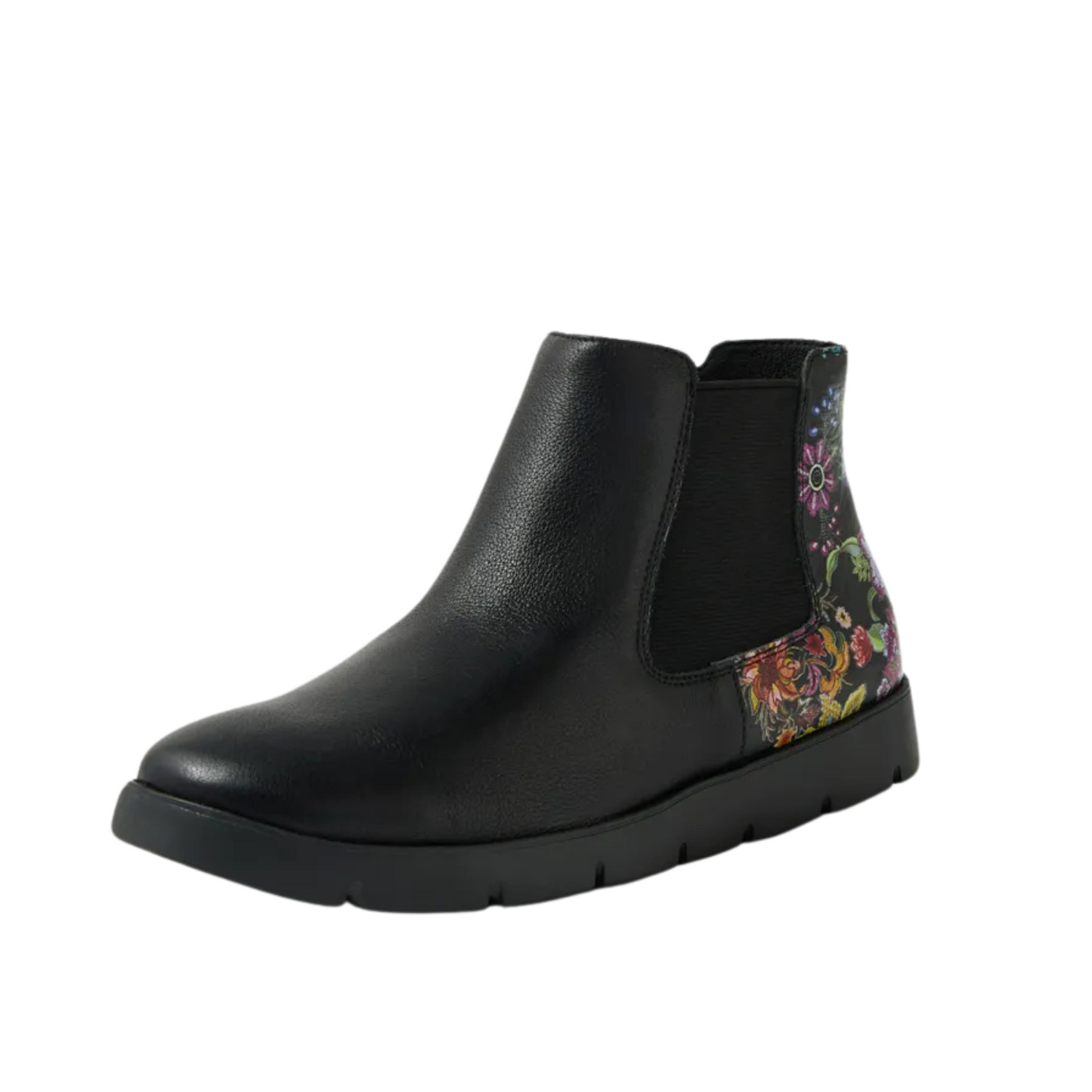 Ziera Manuku W Black Floral Leather Embossed Chelsea Boot