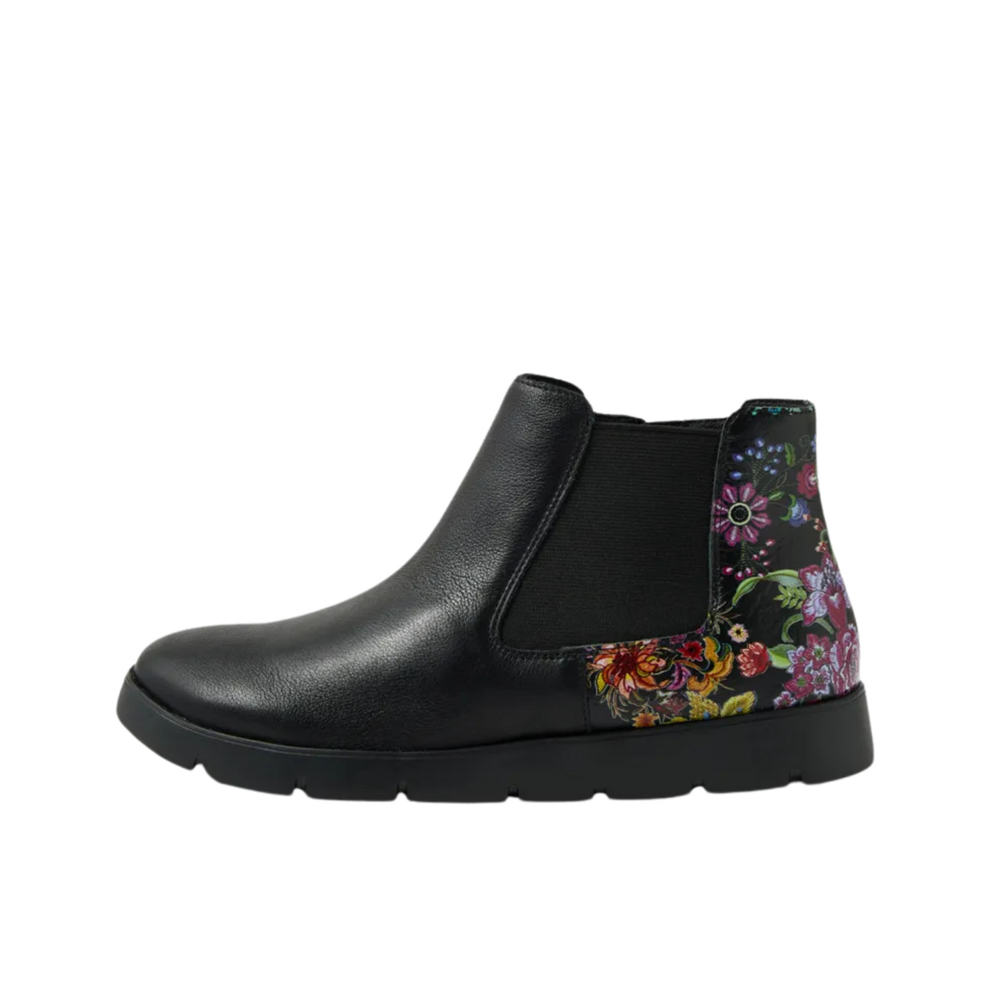 Ziera Manuku W Black Floral Leather Embossed Chelsea Boot